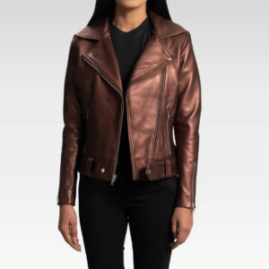 Rumy Maroon Leather Biker Jacket