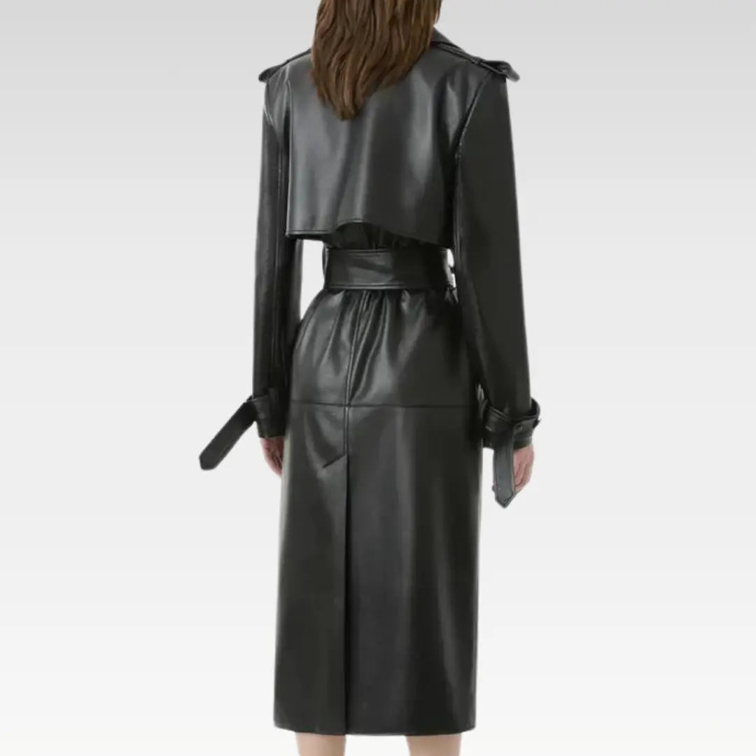 Sheepskin Leather Fitted Women Trench Coat - Image 2