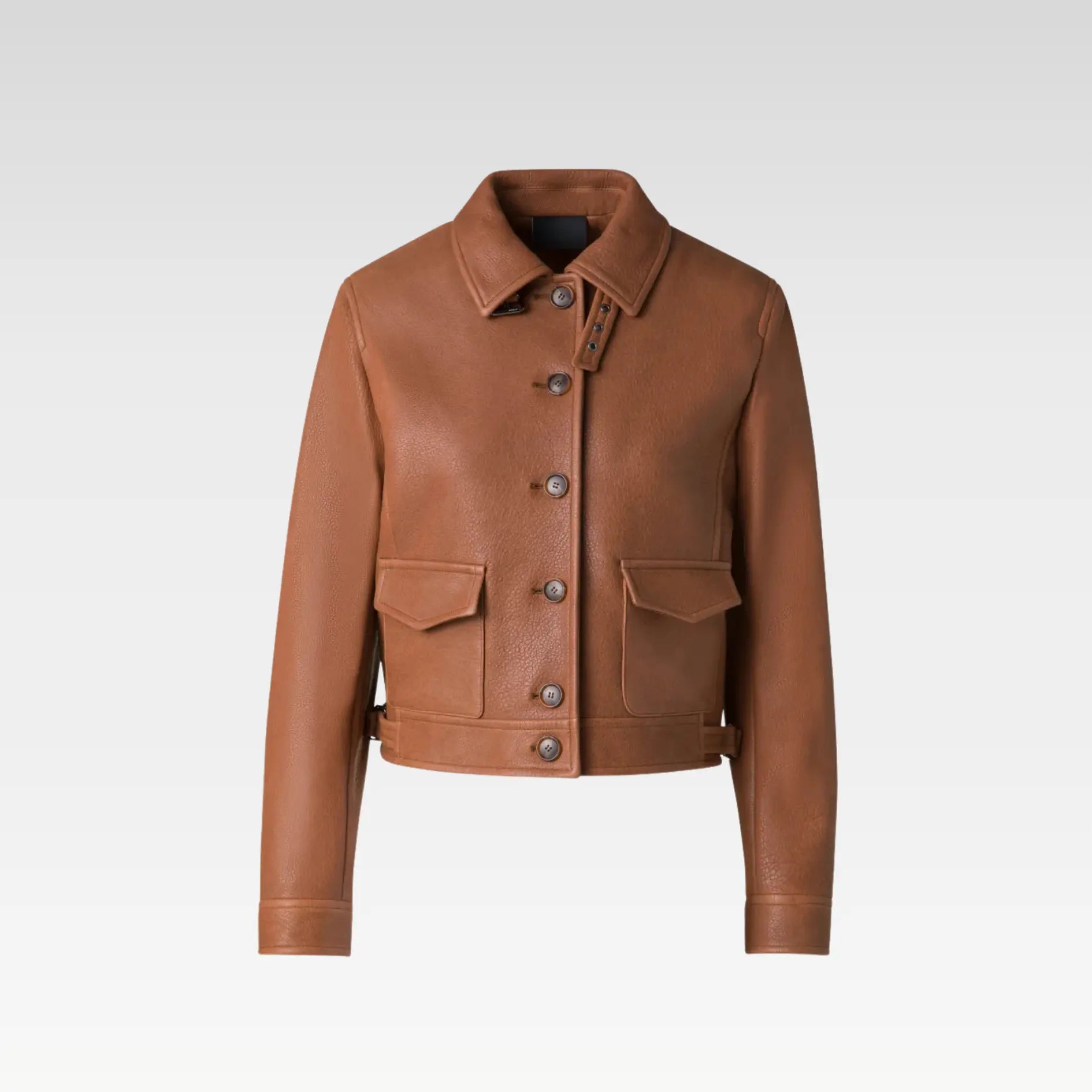 Short Bomber Leather Jacket - Image 3