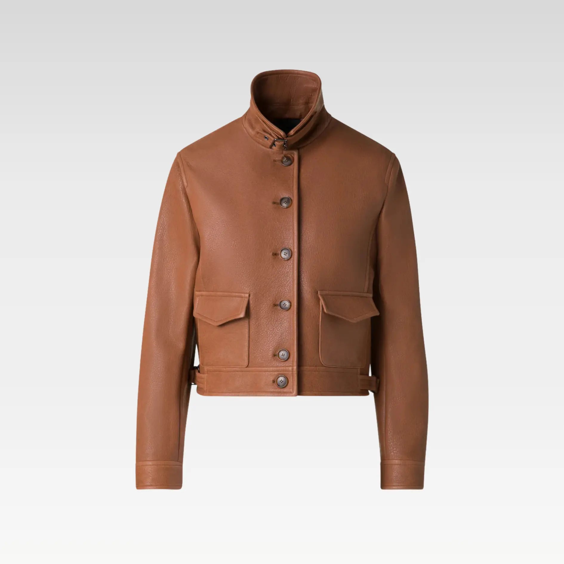 Short Bomber Leather Jacket - Image 6