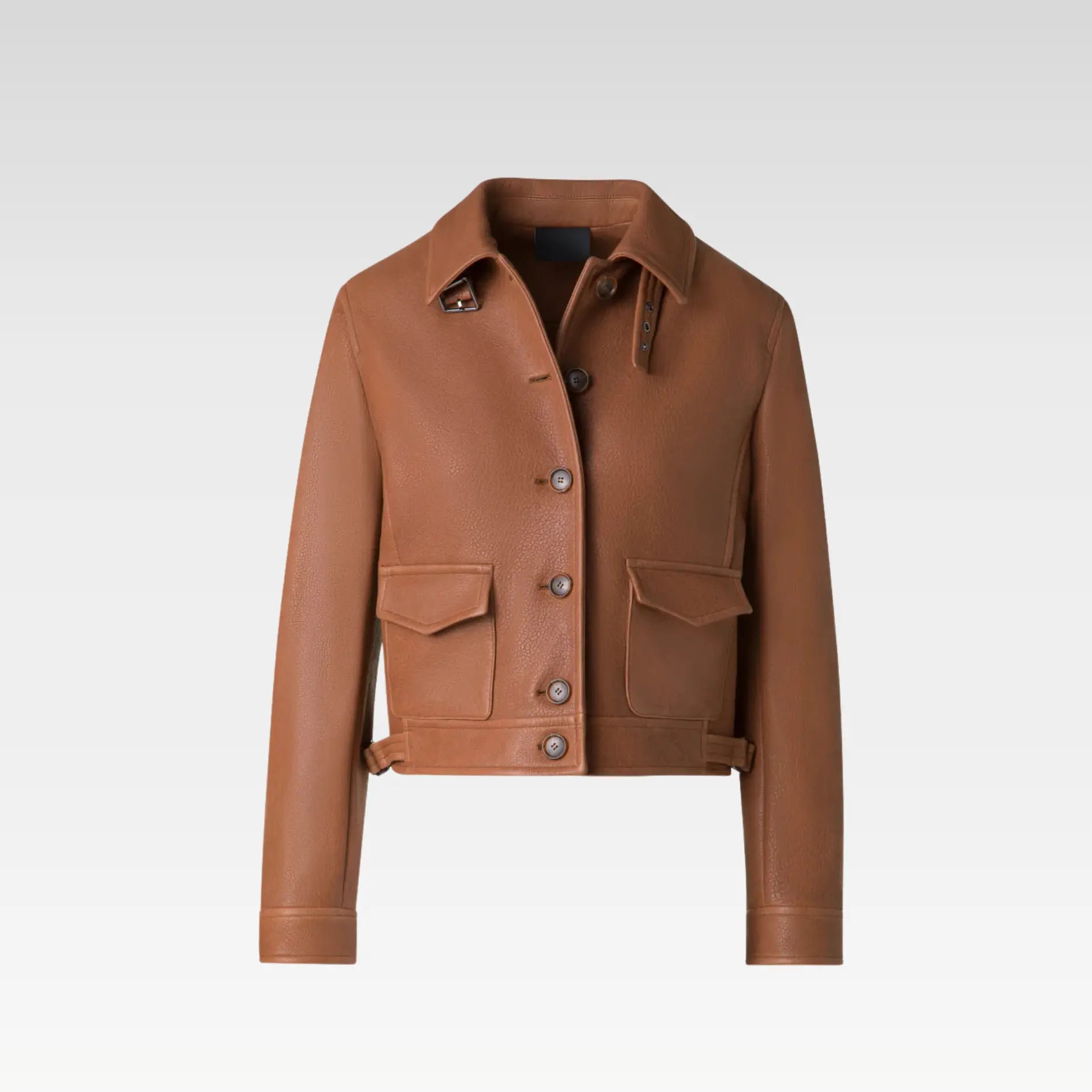 Short Bomber Leather Jacket - Image 7