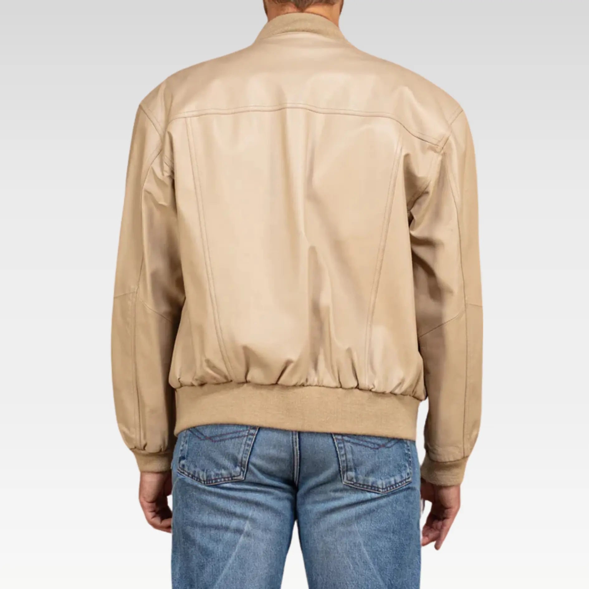 Vintage 90's Men Leather Bomber Jacket in Beige - Image 2