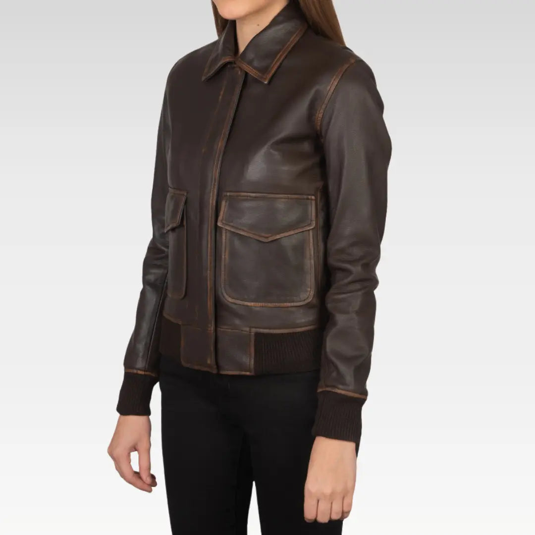 Westa A-2 Brown Leather Bomber Jacket - Image 3
