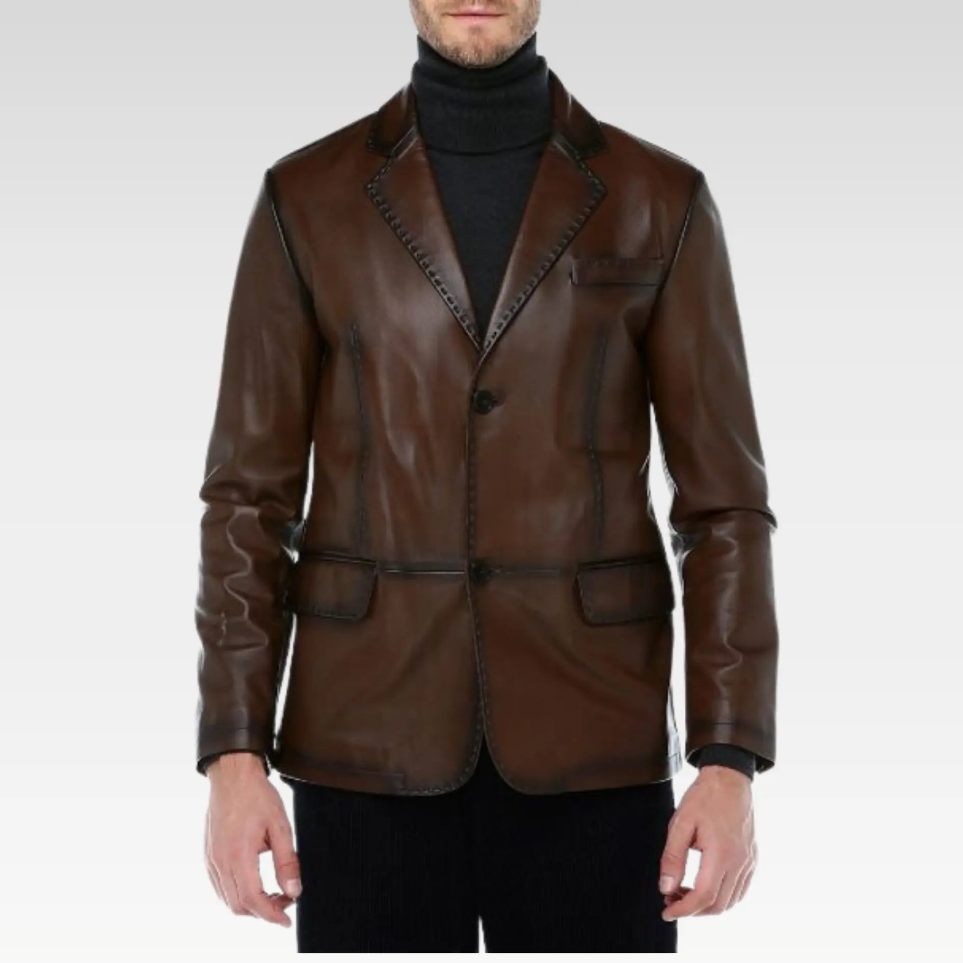 Wine Genuine Leather Blazer Brown - Image 3