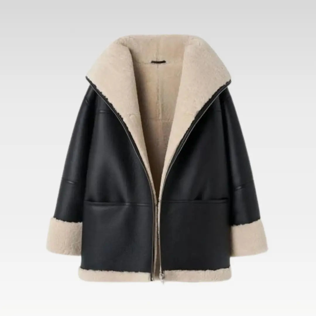 Women B3 RAF Aviator Styled Sheepskin Shearling Leather Jacket - Image 3