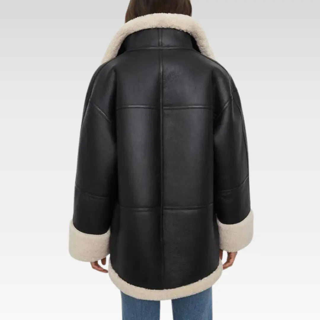 Women B3 RAF Aviator Styled Sheepskin Shearling Leather Jacket - Image 2