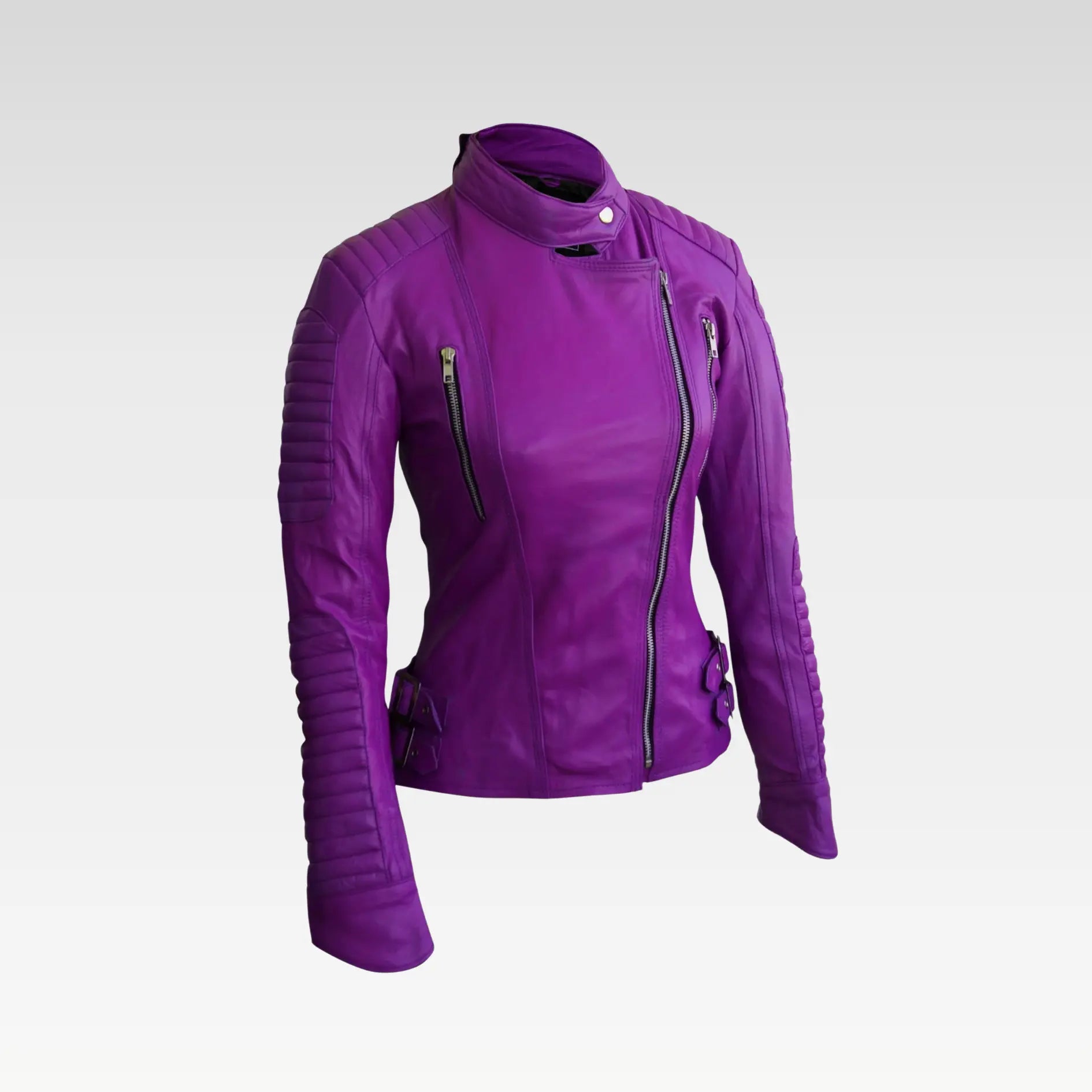 Women Purple Brando Leather Jacket - Image 5