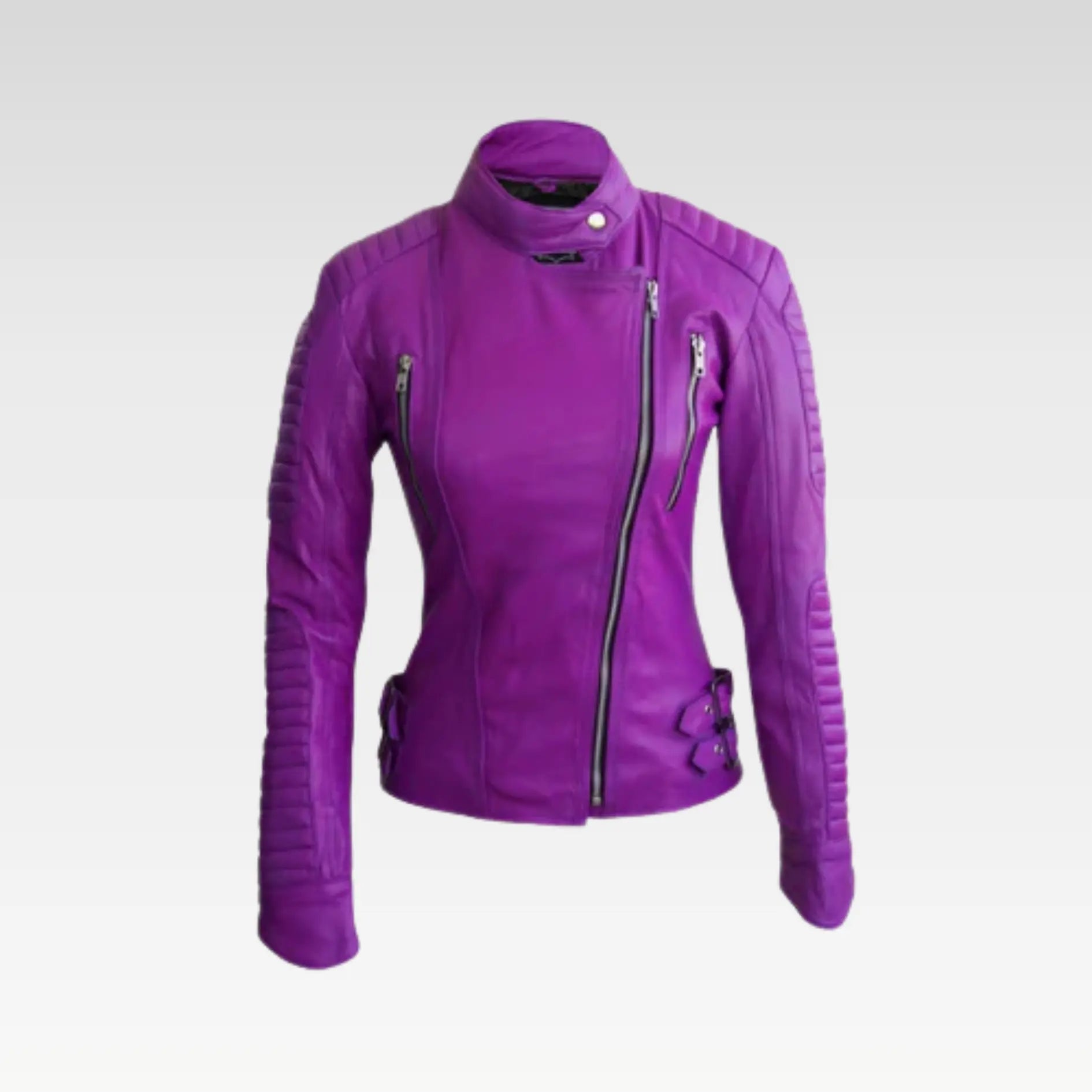Women Purple Brando Leather Jacket - Image 4