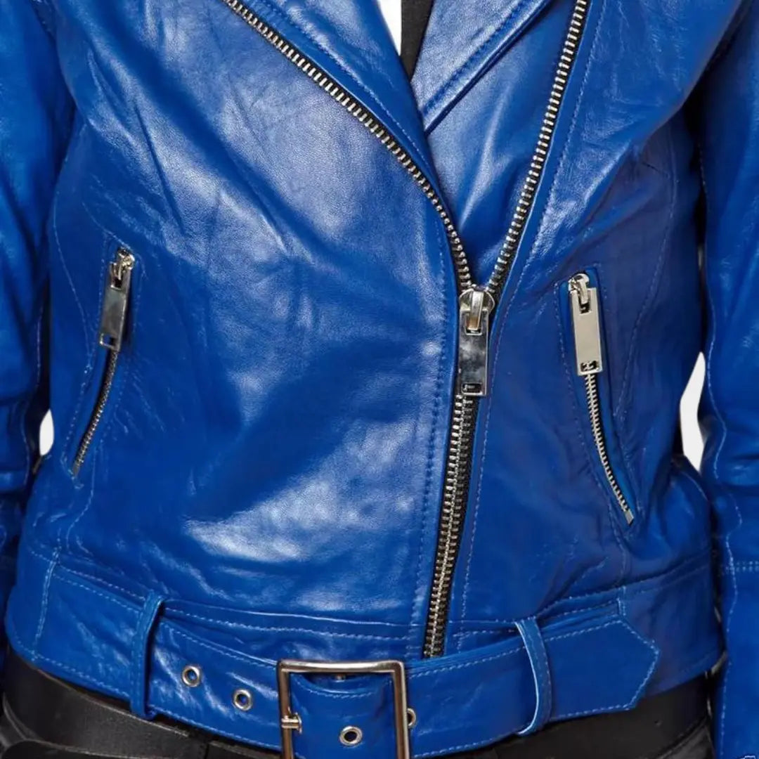 Women Real Lambskin Leather Biker Jacket - Image 3