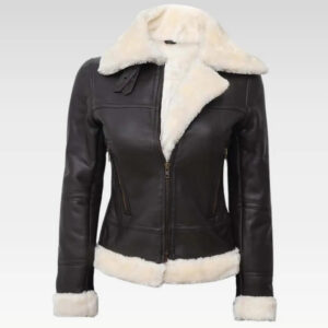Frances Dark Brown Real Leather Shearling Bomber Jacket