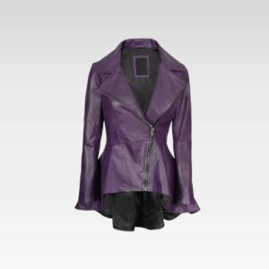 Women's Purple Asymmetrical Leather Peplum Jacket